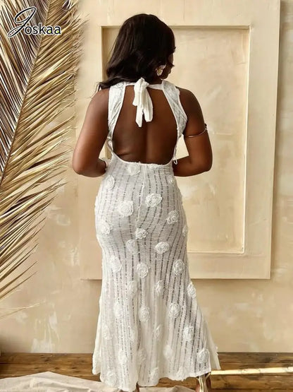 Women's Floral Print Backless Sleeveless Bikini Set White – Front View
