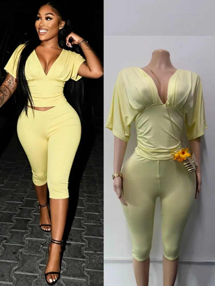Women's Ruched V-neck Two Piece Set - Additional View 8