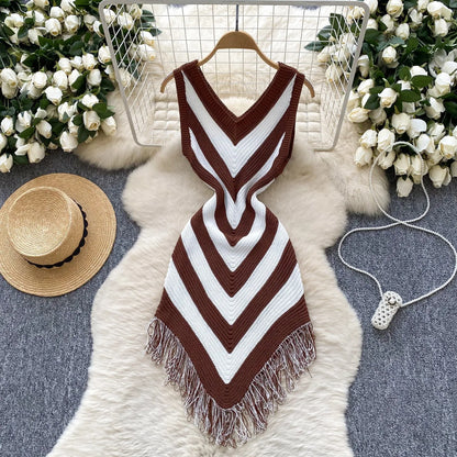 Women's Stripe Knit Sleeveless Bodycon Dress