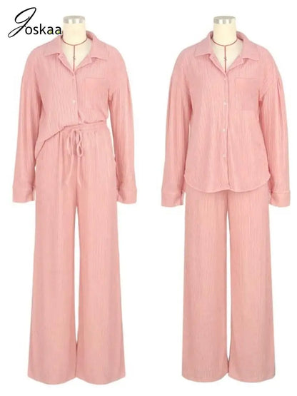 Women's Long Sleeve Flare Wide Leg Two Piece Set Rose Red – Back View