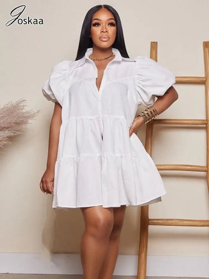 Women's Short Sleeve Lapel Big Swing Mini Dress – Women's Fashion Wholesale – Front View