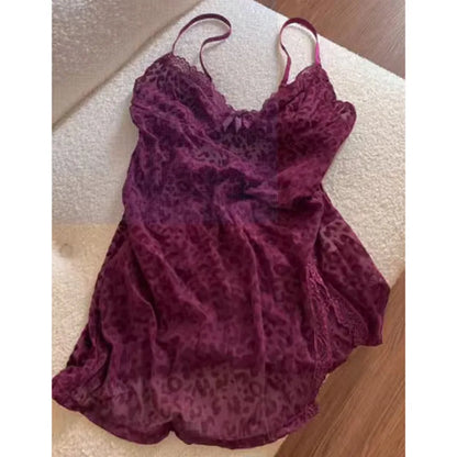 Women's Leopard Print Mesh Two Piece Set