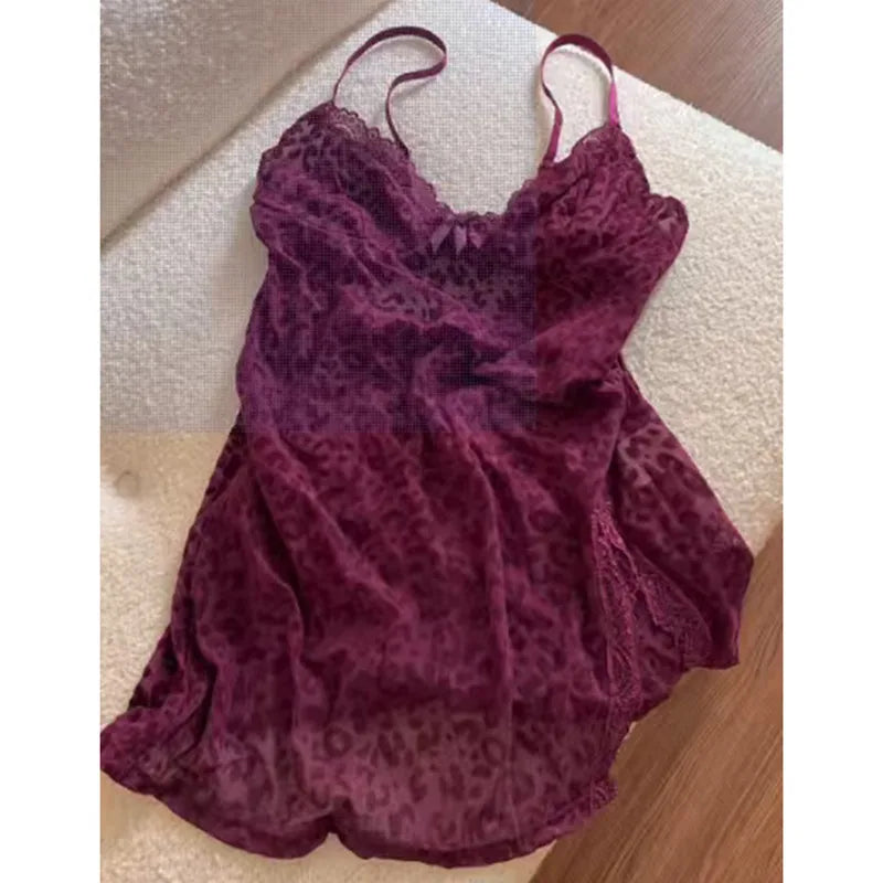 Women's Leopard Print Mesh Two Piece Set
