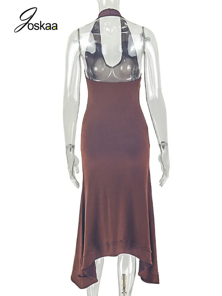 Women's V-neck Halter One Shoulder Bodycon Dress - Detail View