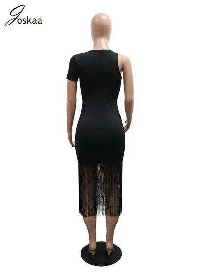 Women's One Shoulder Short Sleeve Bodycon Dress Black – Detail View