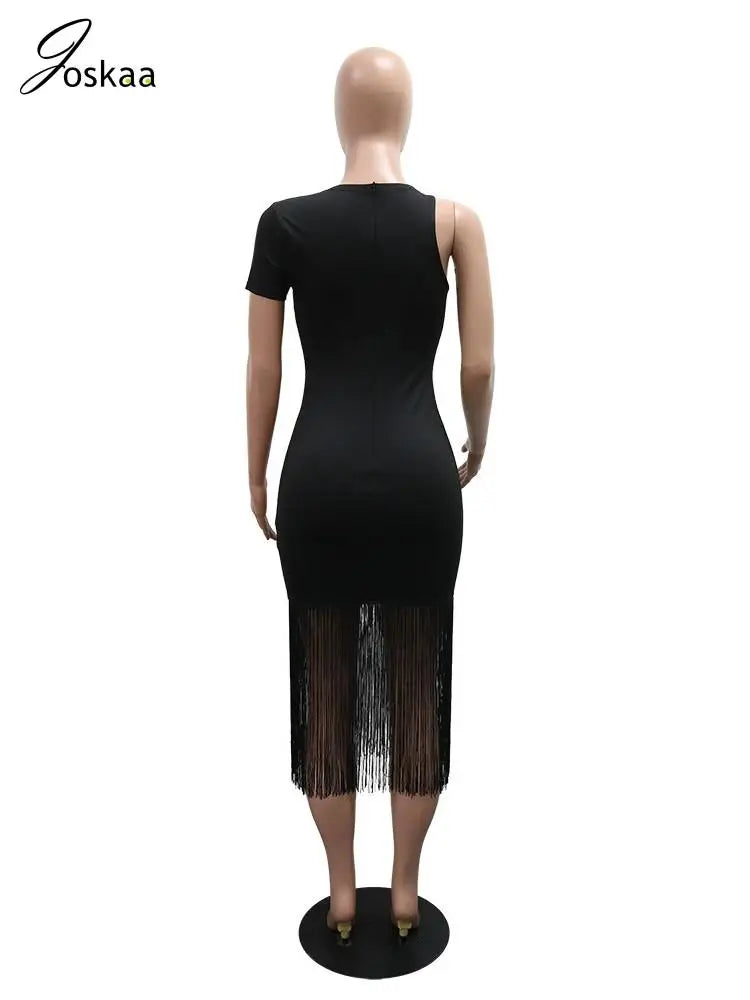 Women's One Shoulder Short Sleeve Bodycon Dress Black – Detail View
