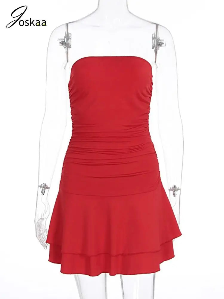 Women's Backless Strapless Bodycon Mini Dress Red – Back View
