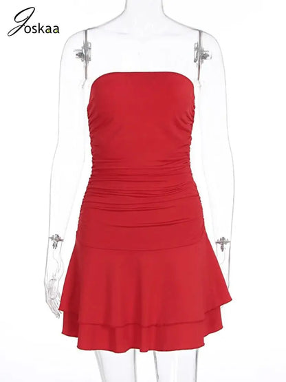 Women's Backless Strapless Bodycon Mini Dress Red – Back View