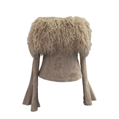 Wholesale Women's Long Sleeve Fall Faux Fur Top