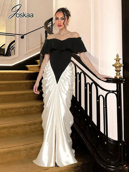 Women's Ruched Off-shoulder Elegant Color Bodycon Dress White – Front View
