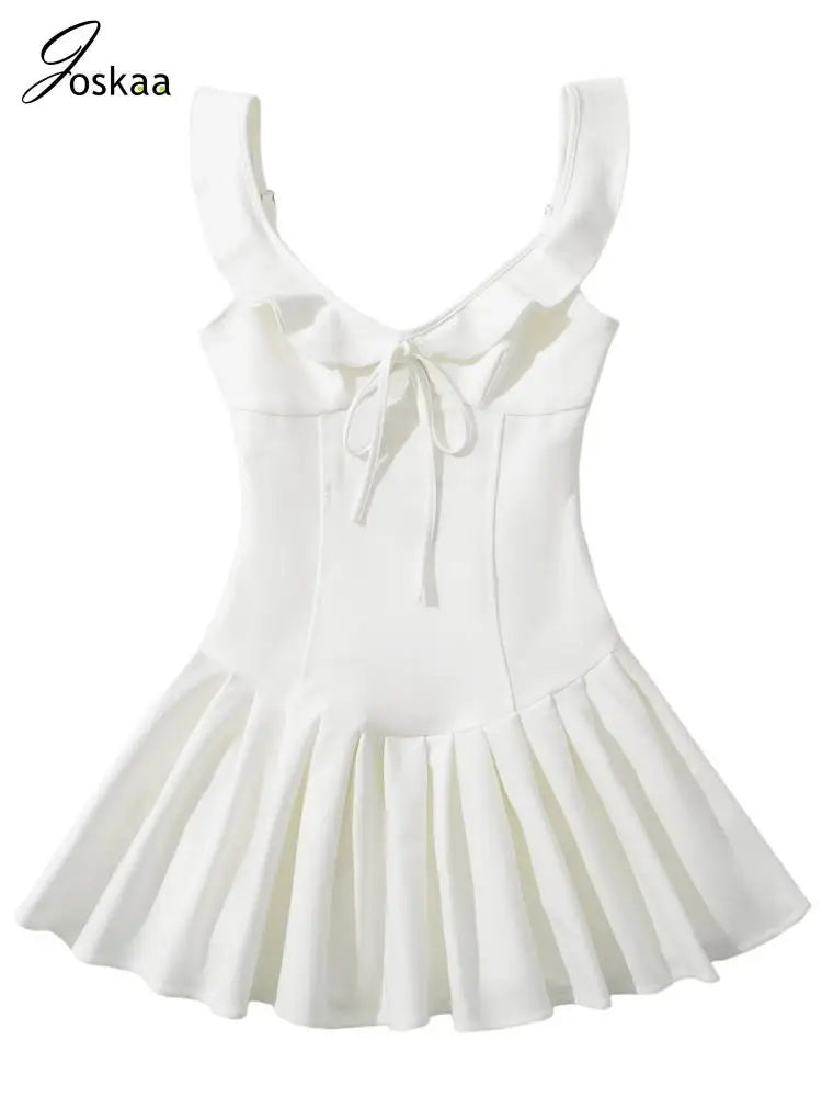 Women's Sleeveless Bodycon Pleated Mini Dress White – Back View