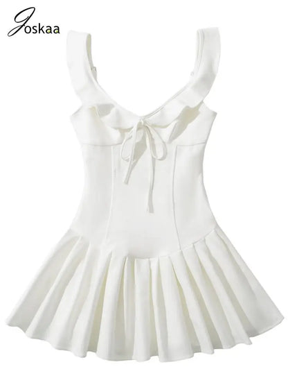 Women's Sleeveless Bodycon Pleated Mini Dress White – Back View