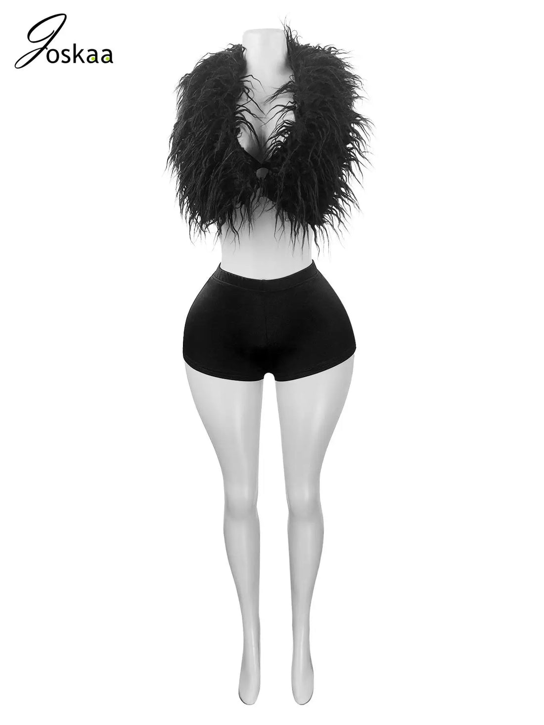 Women's Satin Halter Feather for Solid Two Piece Set White – Back View