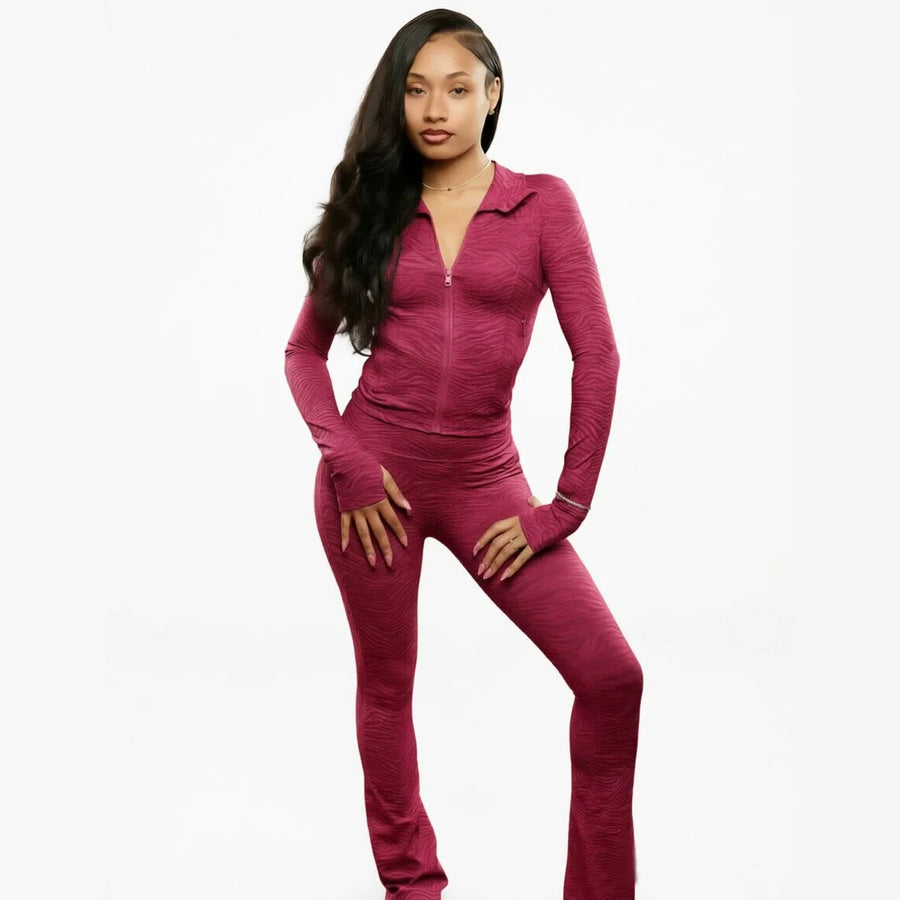 Women's Striped Zip Up Long Sleeve Wide Leg Two Piece Set - Additional View 10