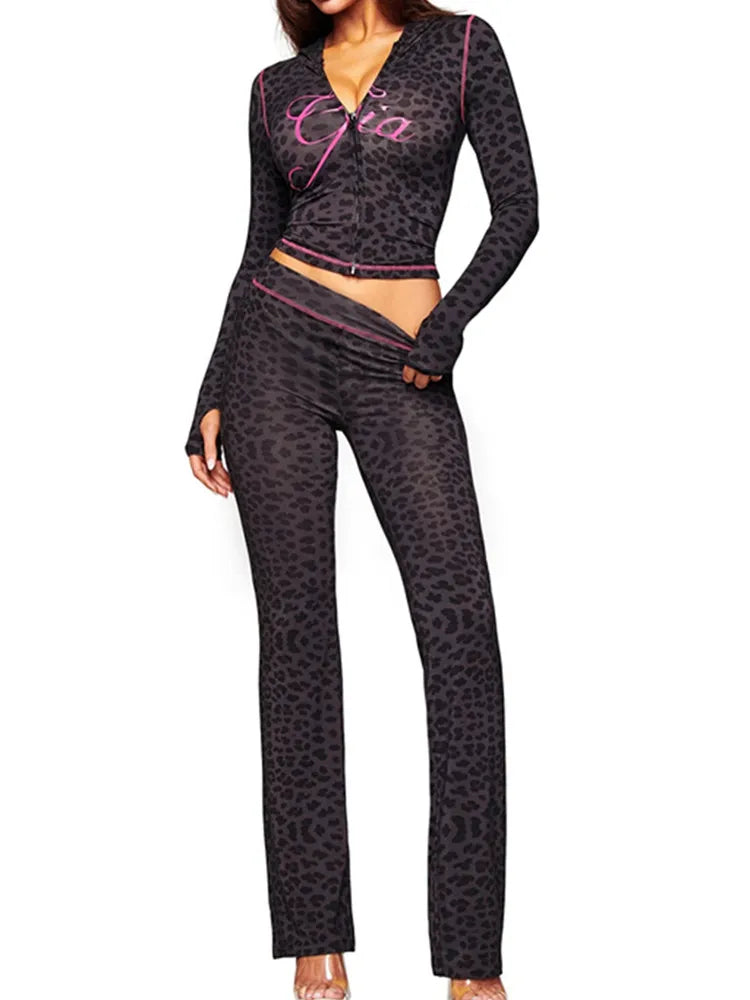 Joskaa Zip Up Hooded Long Sleeve Crop Two Piece Set - two piece set image 8