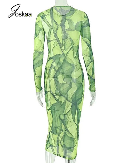 Women's Mesh Long Sleeve Bodycon Dress - Detail View