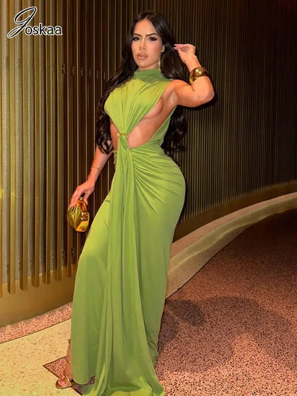 Women's Ruched Cutout Sleeveless Maxi Dress – Women's Fashion Wholesale – Front View