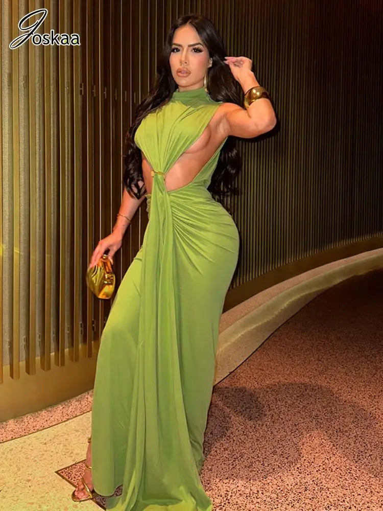 Women's Ruched Cutout Sleeveless Maxi Dress – Women's Fashion Wholesale – Front View