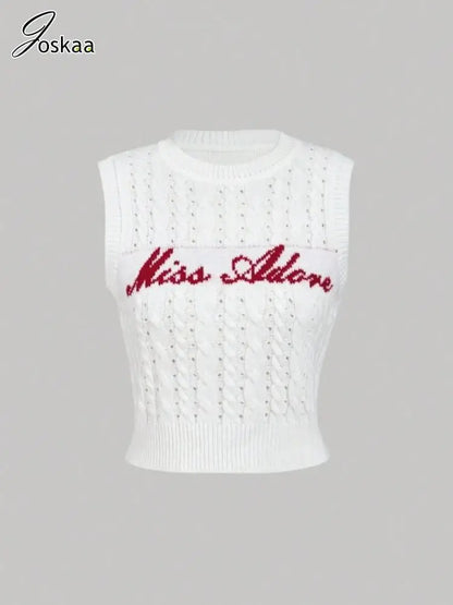 Women's Letter Print Knit Sleeveless Top White – Side View