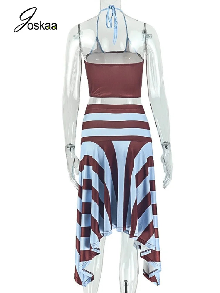 Women's Striped Halter Sleeveless High Waist Two Piece Set - Detail View