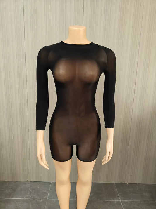 Joskaa Mesh Long Sleeve Romper High Elastic Shiny - romper image 2