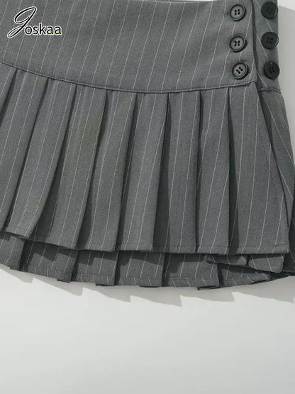 Women's Stripe Mini Pleated Striped Skirt Gray – Back View
