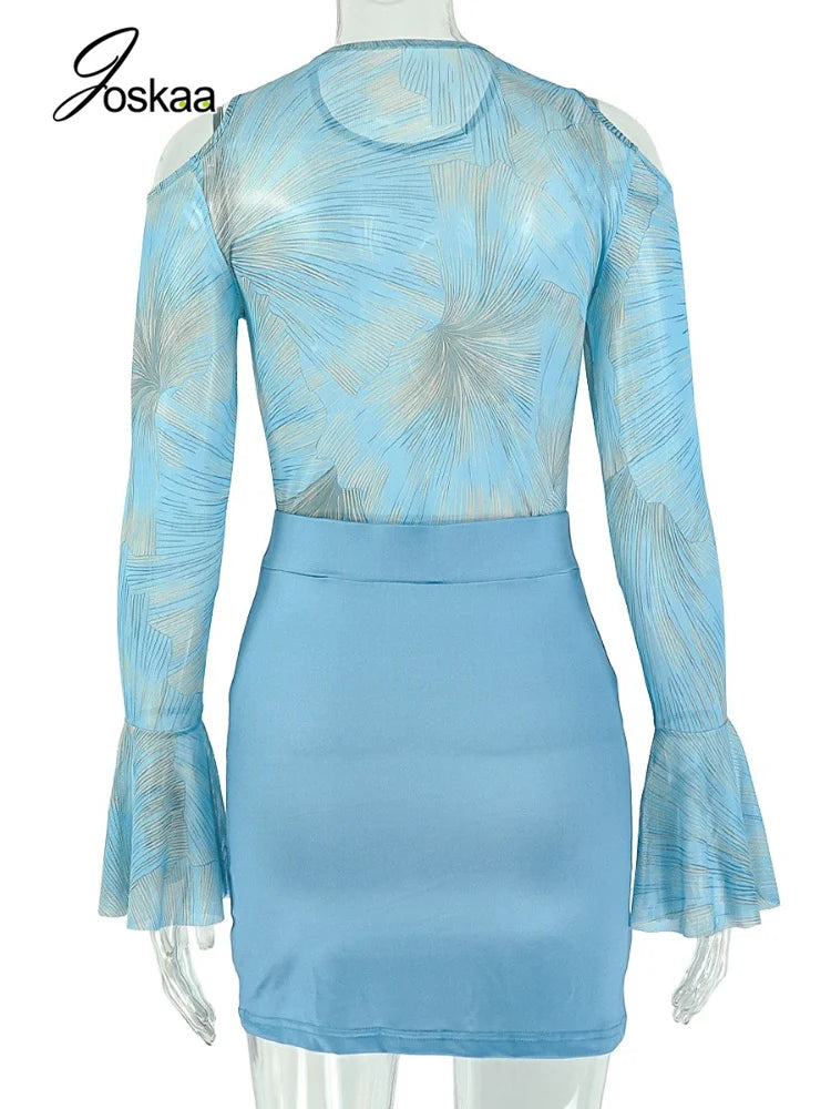 Women's Mesh Long Sleeve Bodycon Wide Leg Mini Dress - Detail View