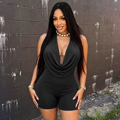 Women's Backless Halter Sleeveless Bodycon Romper - Detail View 8