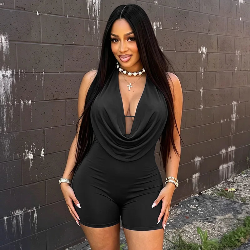 Women's Backless Halter Sleeveless Bodycon Romper - Detail View 8