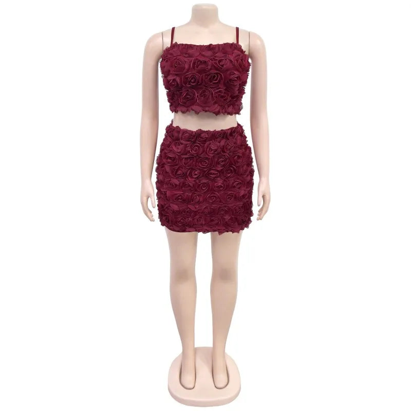 Women's Floral Print Crop Mini Two Piece Set