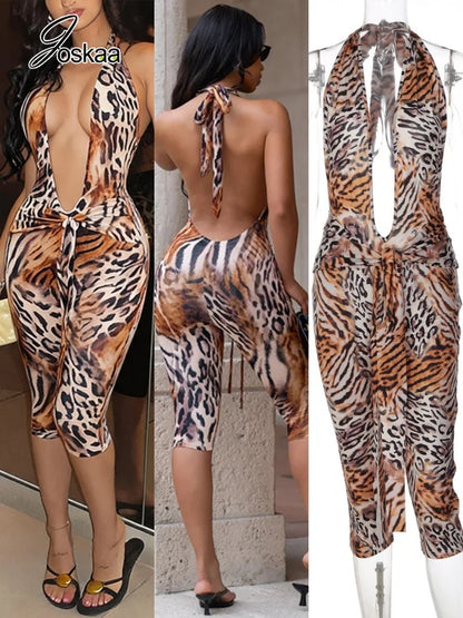 Women's Leopard Print Lace Ruched Romper – Women's Fashion Wholesale – Front View