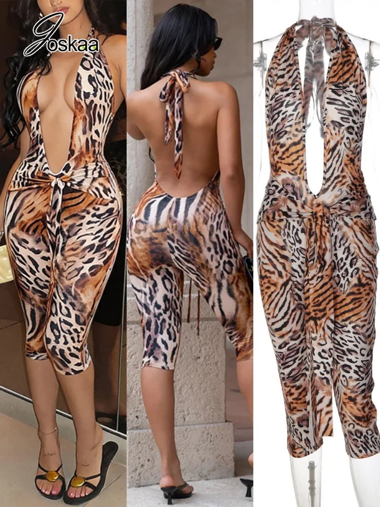 Women's Leopard Print Lace Ruched Romper – Women's Fashion Wholesale – Front View