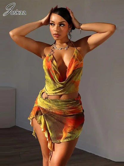 Women's Mesh Backless Cutout Halter Mini Dress – Women's Fashion Wholesale – Front View