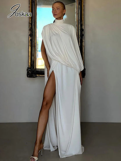 Women's Ruched Elegant Turtleneck One Two Piece Set White – Side View