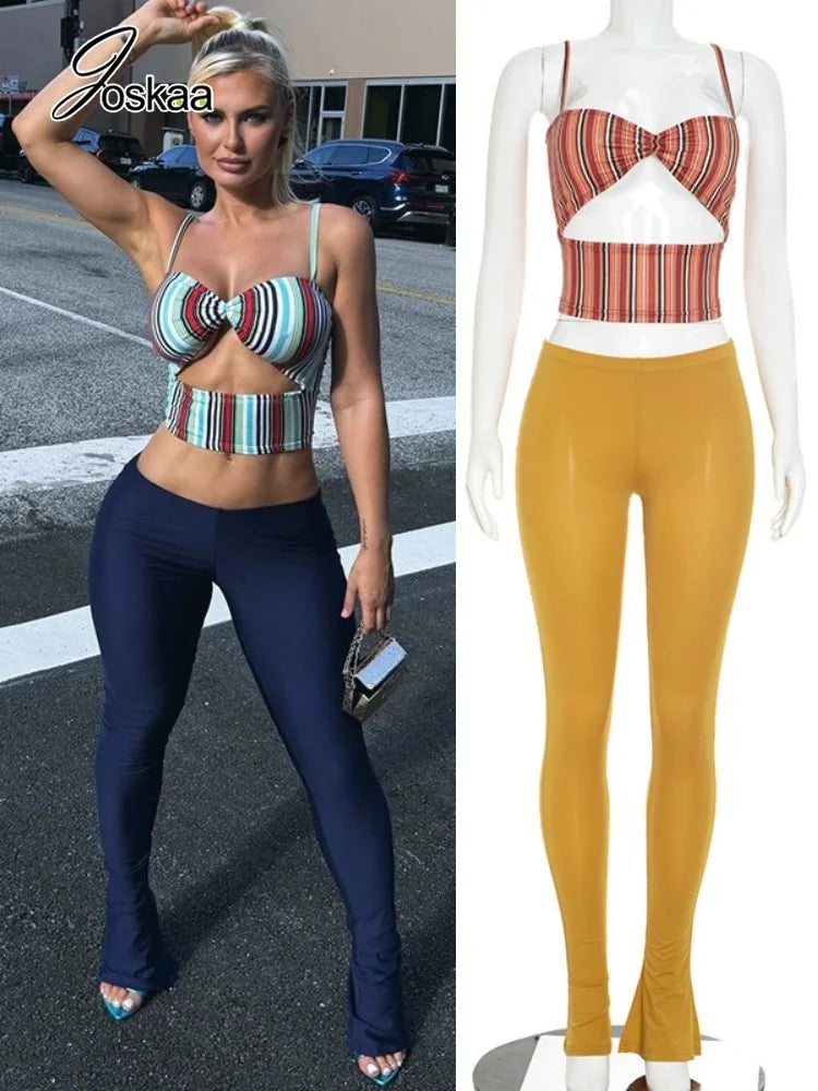 Women's Cutout Sleeveless Wide Leg Two Piece Set - Women's Fashion Wholesale - Front View