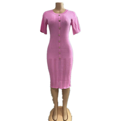 Women's Stripe Knit Short Sleeve Maxi Dress