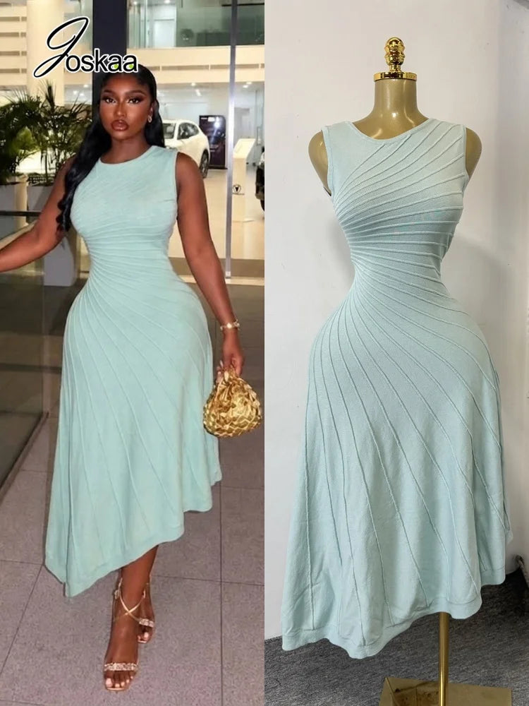 Women's Ribbed Knit Sleeveless Bodycon Dress - Women's Fashion Wholesale - Front View