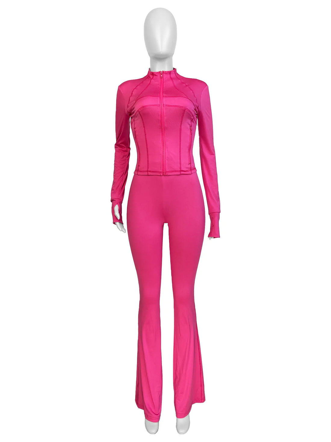 Joskaa Zip Up Long Sleeve Flare Two Piece Set - two piece set image 2
