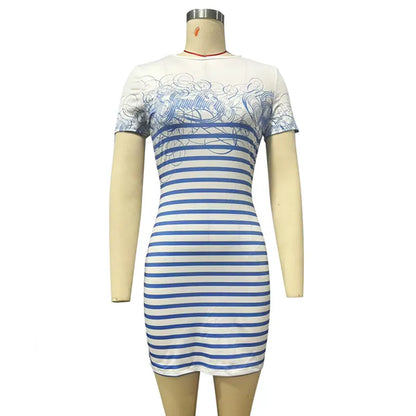 Women's Stripe Short Sleeve Bodycon Mini Dress