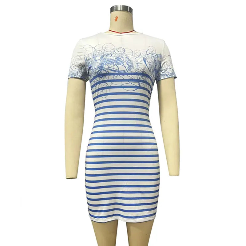 Women's Stripe Short Sleeve Bodycon Mini Dress