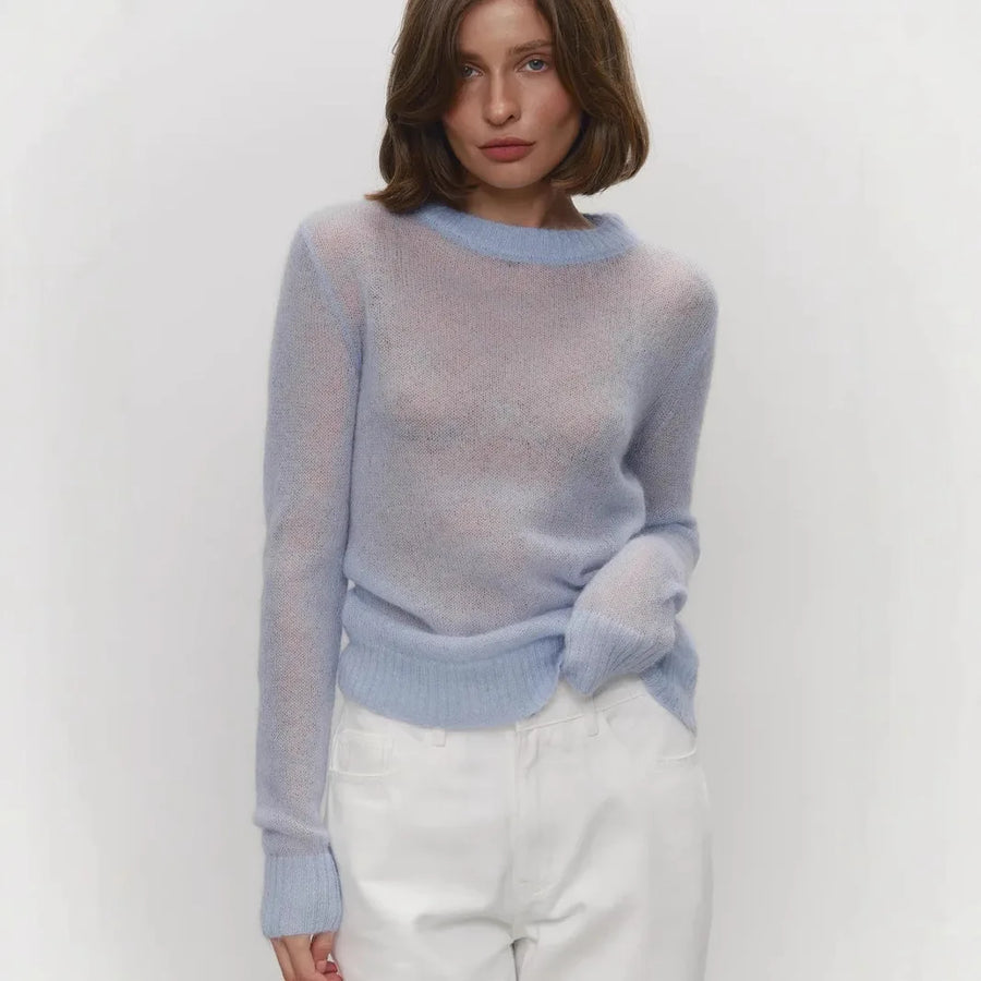 Women's Mesh Knit Long Sleeve Ribbed Top