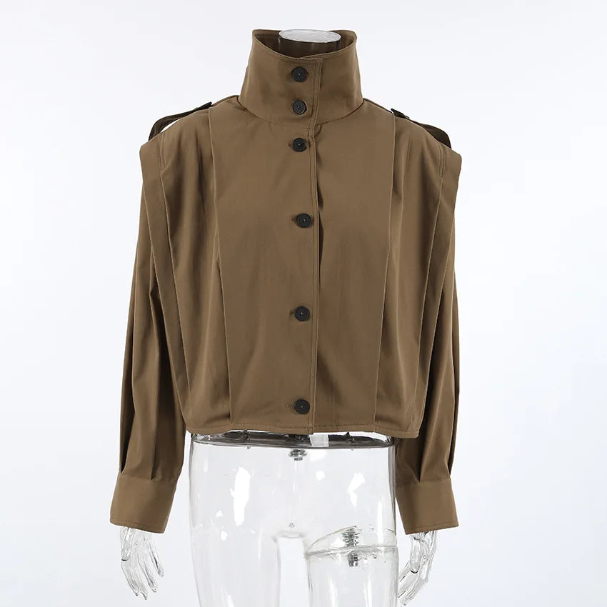 Women's Long Sleeve Pleated Lapel Single Jacket