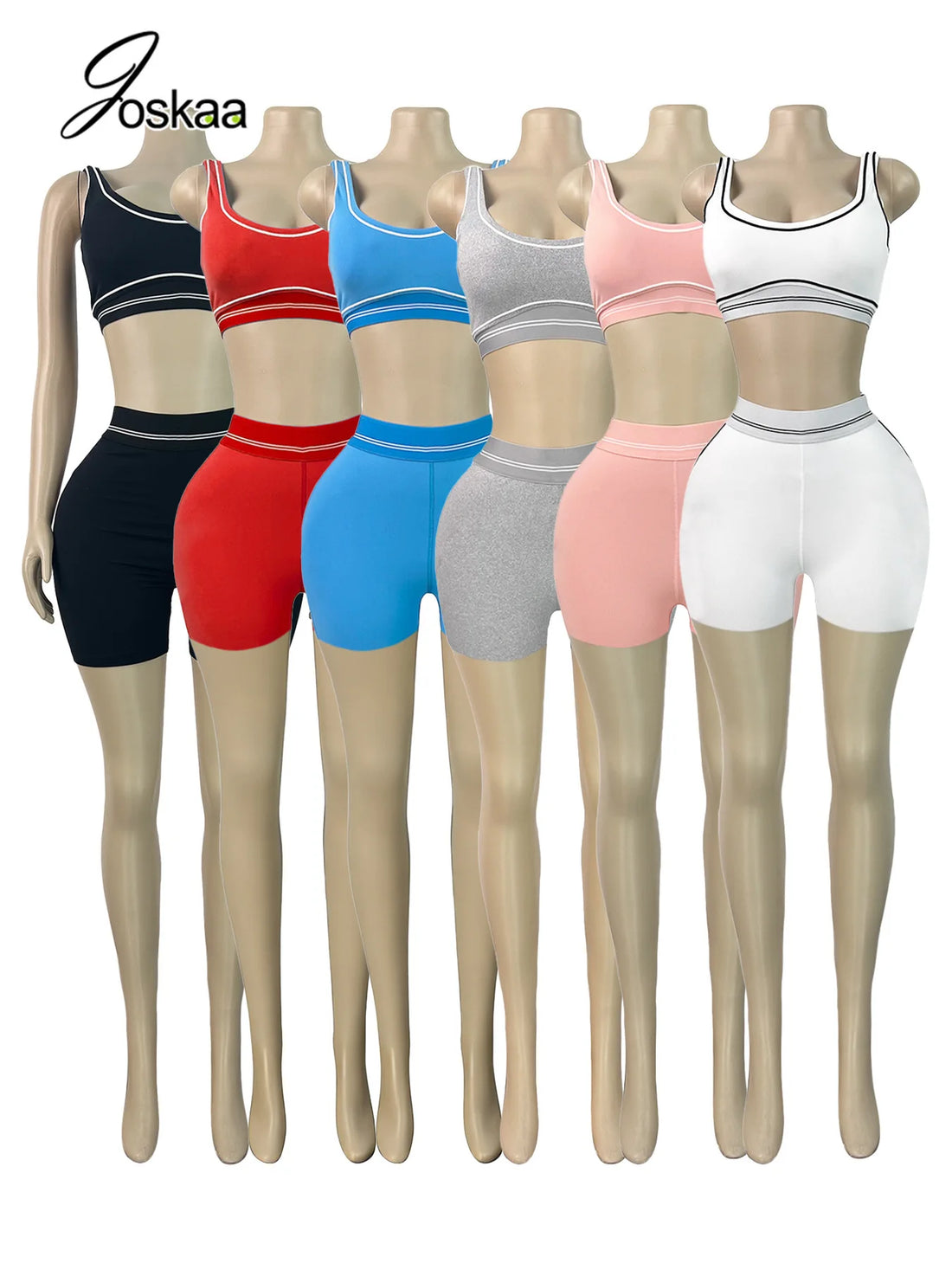 Women's Crop Color Contrast Line Two Piece Set – Women's Fashion Wholesale – Front View