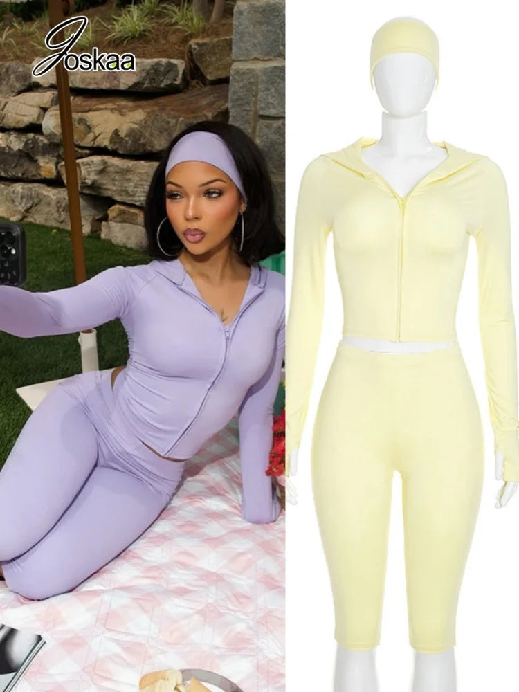 Women's Zip Up Long Sleeve Two Piece Set - Women's Fashion Wholesale - Front View