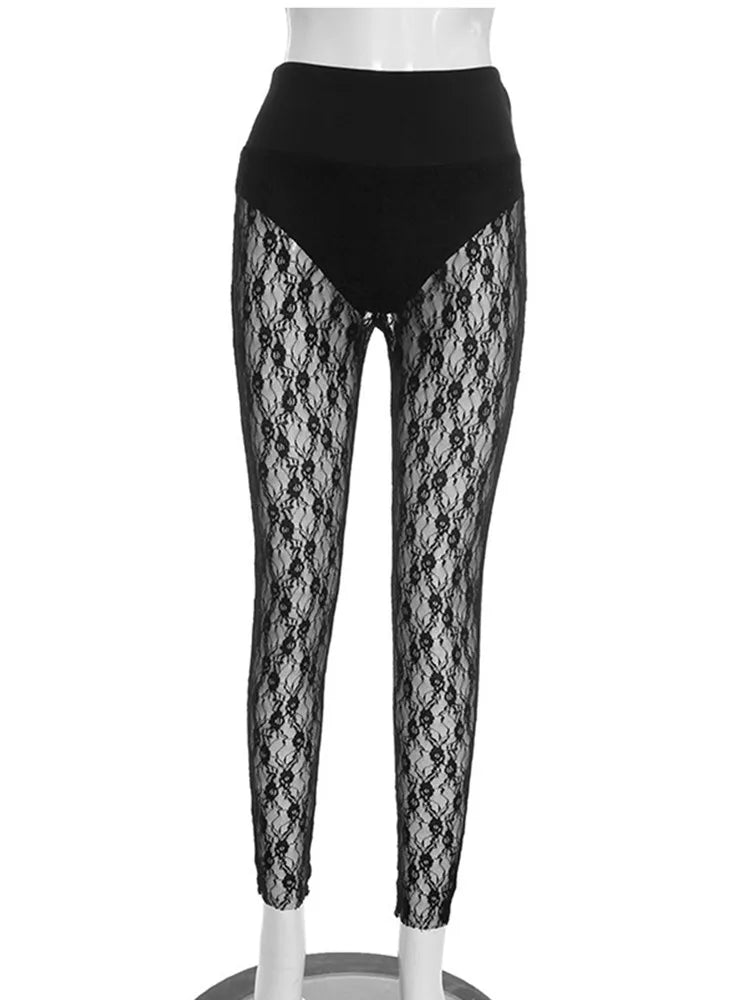 Joskaa Lace High Waist Pants Jacquard Leggings Patchwork - pants image 5