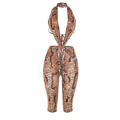 Women's Snake Print V-neck Halter Sleeveless Romper - Additional View 7