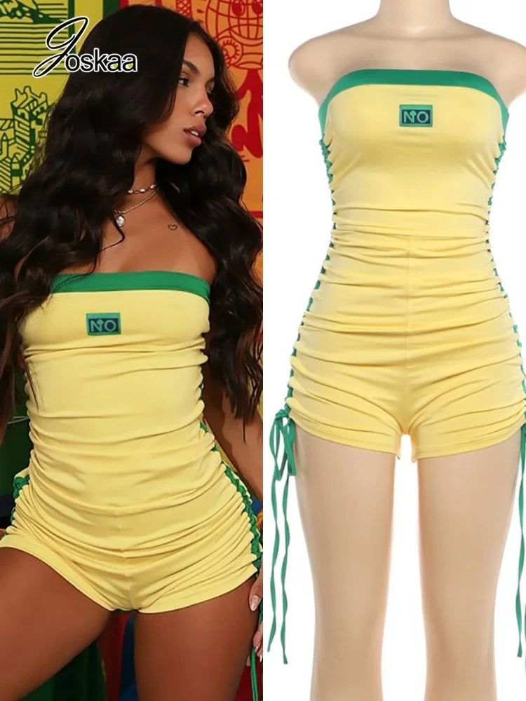 Wholesale Women's Ruched Strapless Bodycon Romper – Women's Fashion Wholesale – Front View