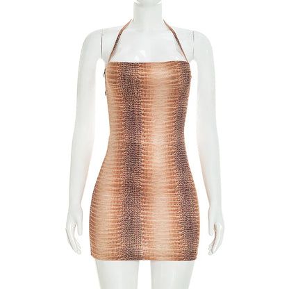 Women's Snake Print Cutout Halter Sleeveless Mini Dress - Additional View 9