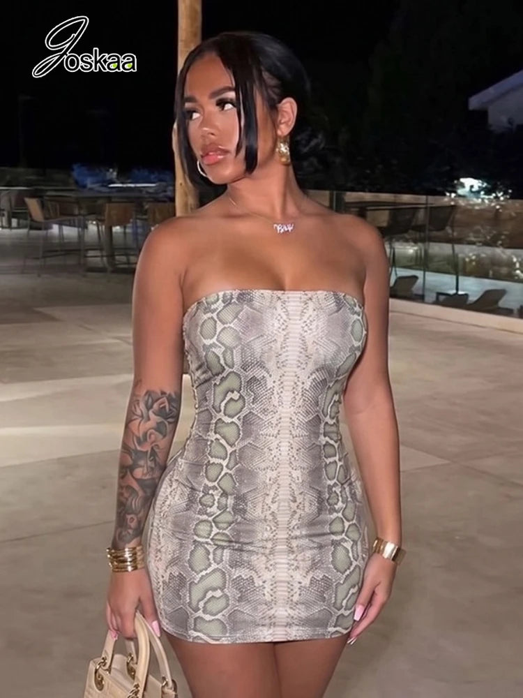 Women's Snake Print Backless Strapless Mini Dress Rose Red – Side View
