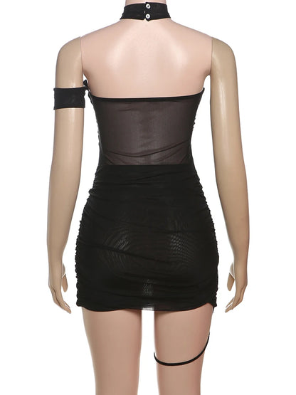 Joskaa Mesh Backless Halter Sleeveless Mini Dress - mini dress image 4